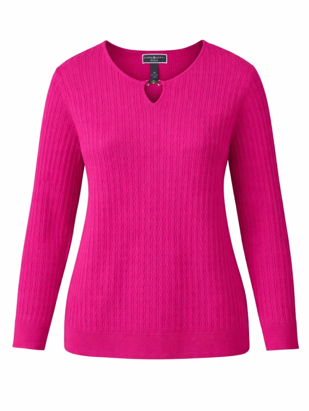 Karen Scott Hot Pink Cable-Knit Sweater Keyhole 1X 100% Cotton